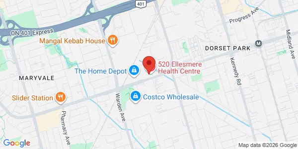 Map of 405-520 Ellesmere Road Toronto, ON M1R 0B1 Canada