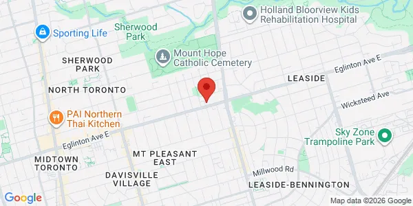 Map of 586 Eglinton Ave E Ste 206 Toronto, ON M4P 1P2 Canada