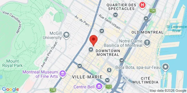 Map of 600 Boulevard de Maisonneuve  O KPMG Tower - Etage 21 Montreal, QC H3A 3J2 Canada
