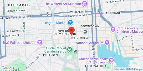 Map of 16 S Eutaw St Ste 300 Baltimore, MD 21201