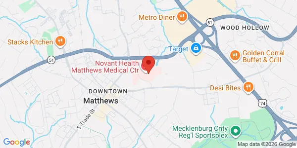 Map of 1450 Matthews Township Pkwy Ste 280 Matthews, NC 28105