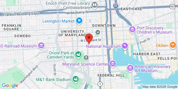 Map of 250 W Pratt St Ste 1100 Baltimore, MD 21201