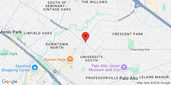 Map of 555 Middlefield Rd Ste 102 Palo Alto, CA 94301