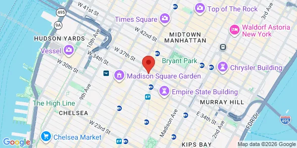 Map of 124 W 36th St Fl 4 New York, NY 10018
