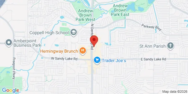 Map of 130 N Denton Tap Rd Ste 140 Coppell, TX 75019