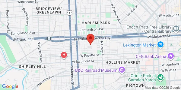 Map of 1501 West Saratoga St Baltimore, MD 21223