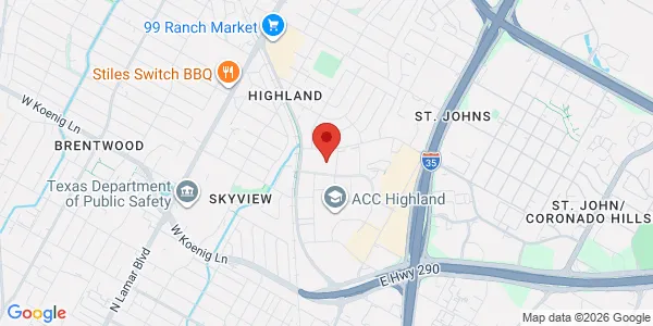 Map of 104 E Highland Mall Blvd Ste 100 Austin, TX 78752